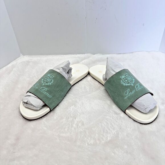 LORO PIANA Men’s Suede Green Slide Sandals  SZ US 10/EU 43 New - Picture 1 of 10